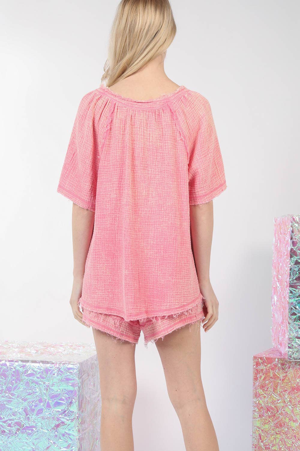 Washed Cotton Crinkle Gauze Top & Shorts Set    VERY J - NT11566SET-