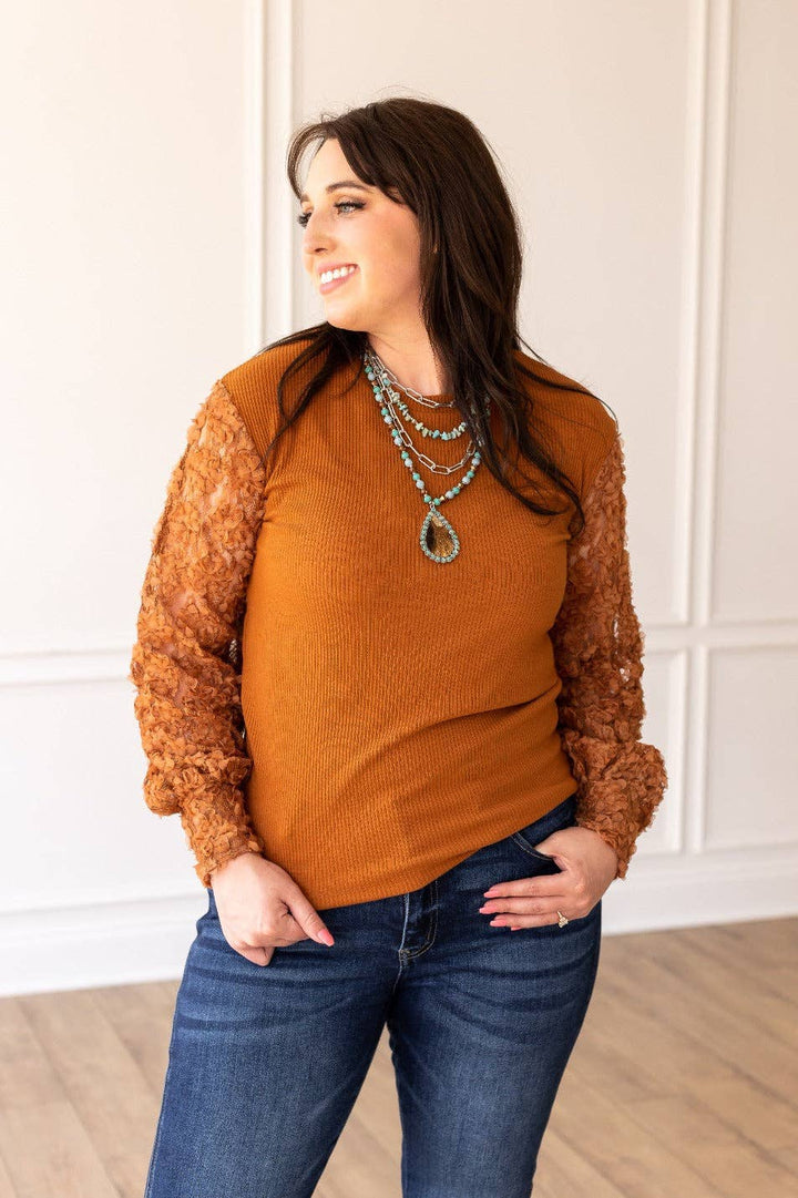 Miss Perfect Rust Floral Mesh Sleeve   Southern Grace