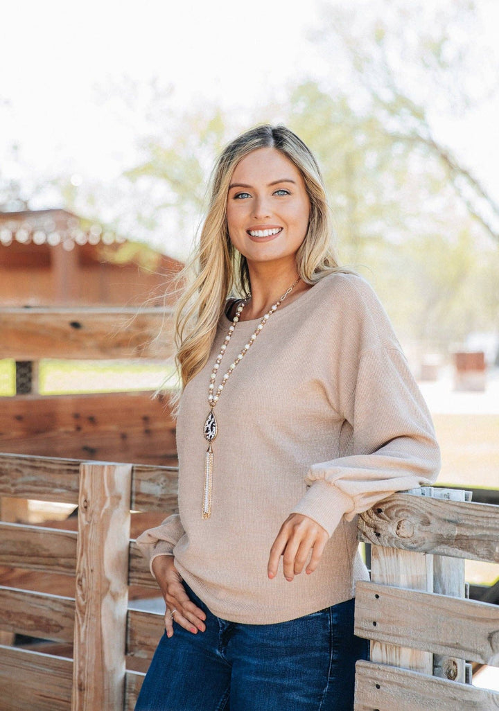 Crispy Leaves Tan Long-sleeved Sweater in Tan color  Southern Grace