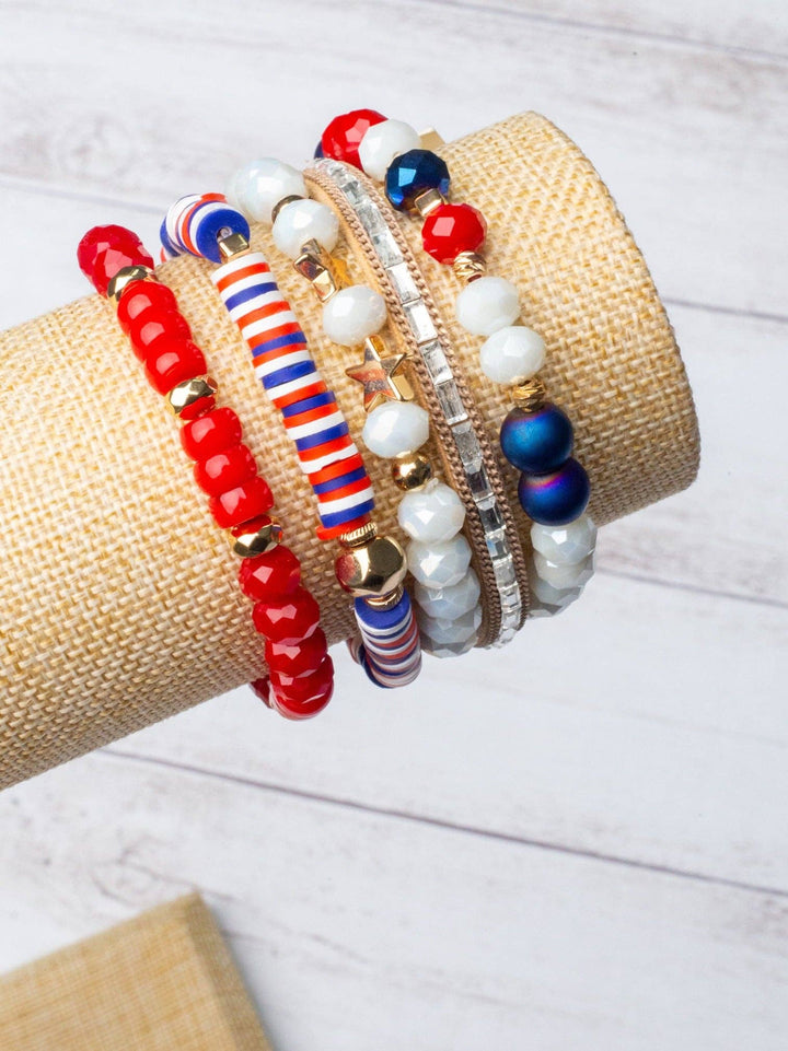 Red, White, & Boujee Patriotic Five-Strand Bracelet Set  Southern Grace