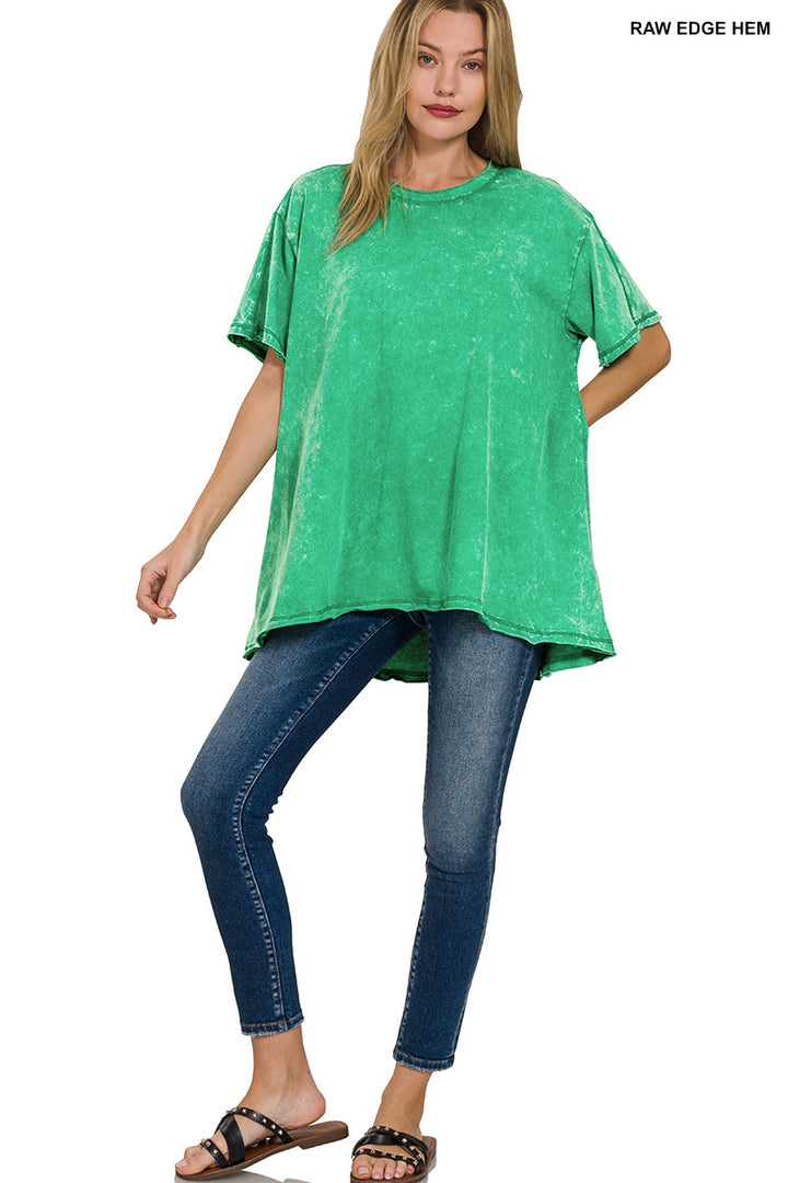 CRINKLE WASHED COTTON DROP SHOULDER OVERSIZED TOP