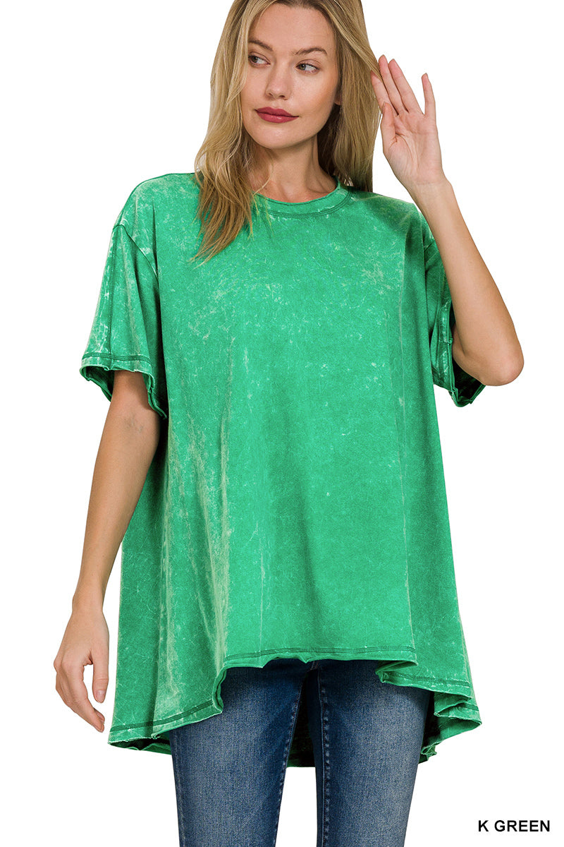 CRINKLE WASHED COTTON DROP SHOULDER OVERSIZED TOP