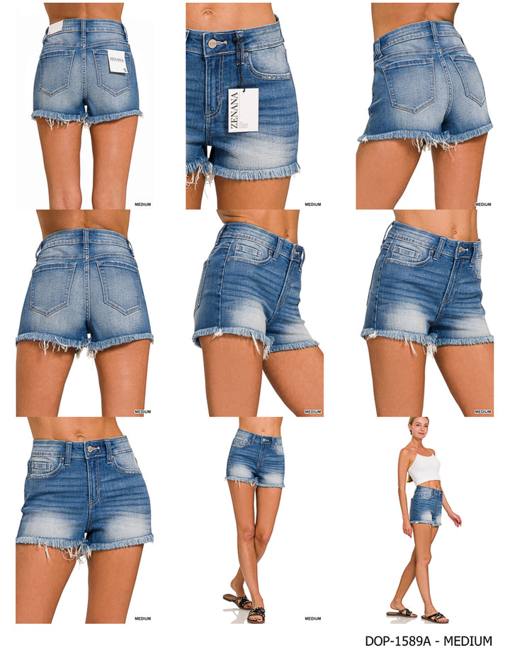 MID RISE RAW FRAYED HEM DENIM SHORTS