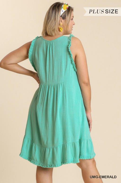 Sleeveless V-Neck Linen Dress IN PLUS SIZE