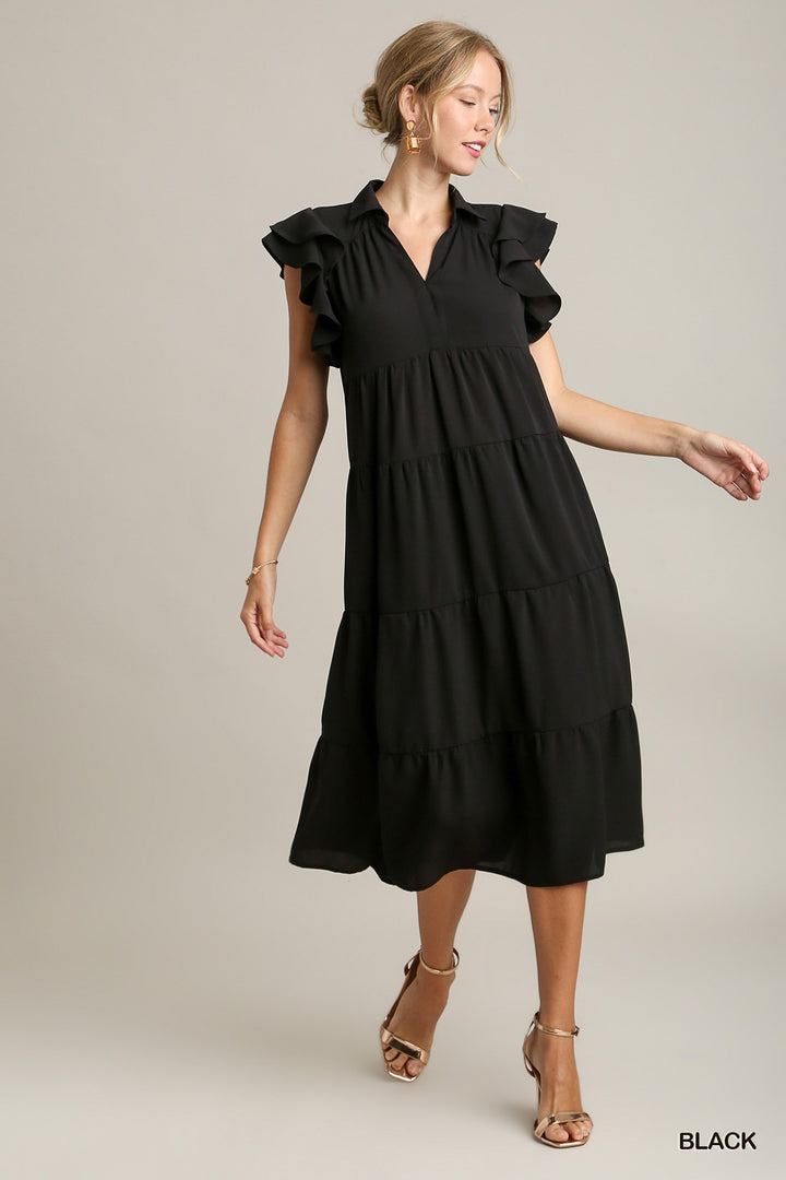 Umgee Black collared Midi Dress