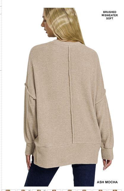 ZENANA Brushed melange drop shoulder oversized sweater ASH MOCHA