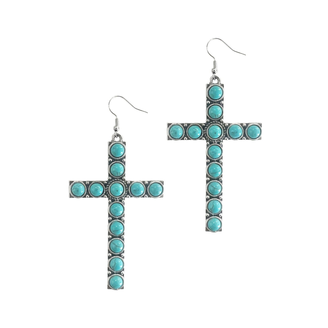 Turquoise Stone Cross Earrings  Southern Grace