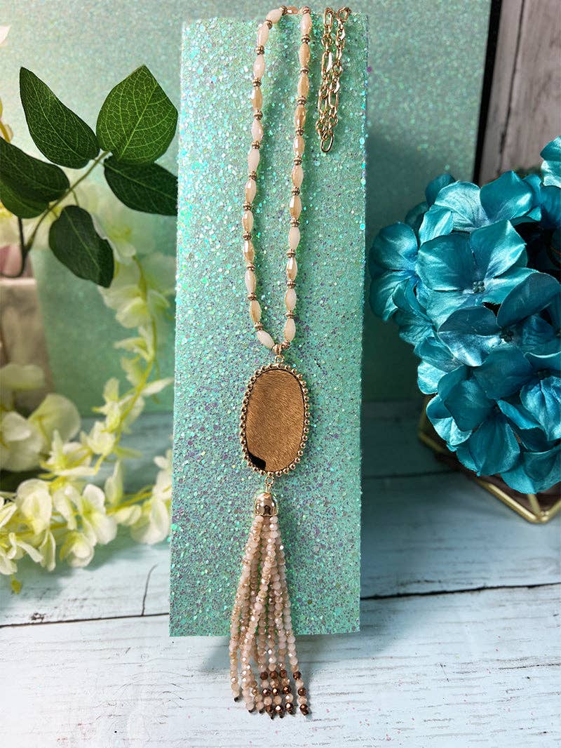 Simply Exquisite beige tassel beaded necklace Southern Grace