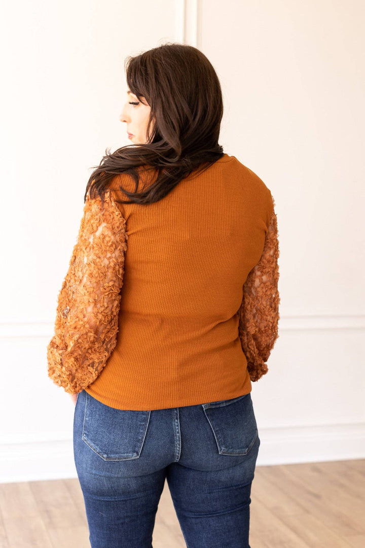 Miss Perfect Rust Floral Mesh Sleeve   Southern Grace