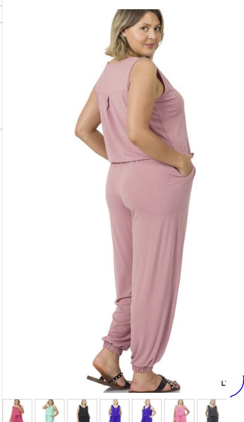 SLEEVELESS JOGGER JUMPSUIT PLUS SIZE IN ROSE COLOR